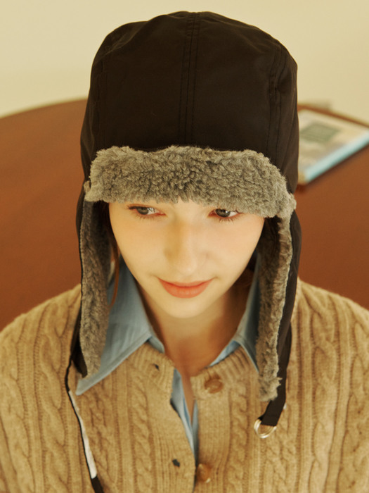 [단독] [unisex]F/W REVERSIBLE SATIN TROOPER HAT BLACK/GRAY