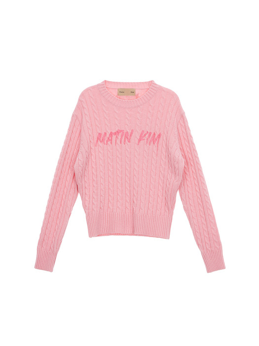 PAINTING LOGO CABLE PULLOVER IN PINK