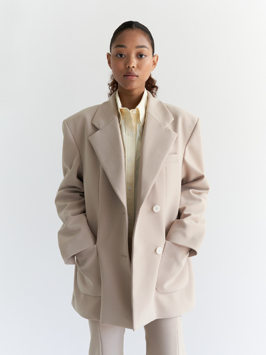 Stretchy oversized double jacket (Beige)