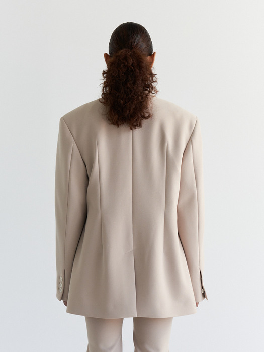 Stretchy oversized double jacket (Beige)