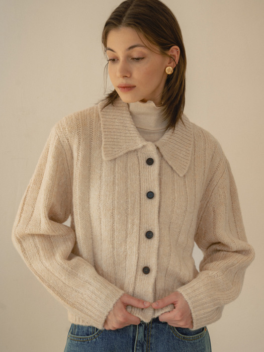 SIKN2052 wool collar cardigan_Cream