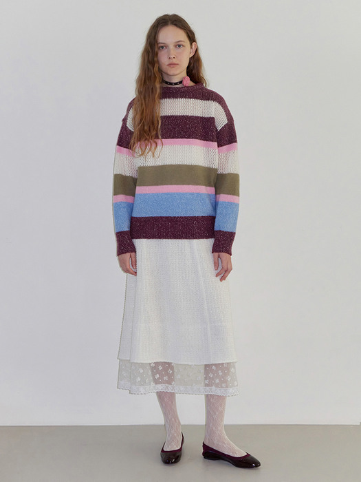 Stripe knit sweater. Wine