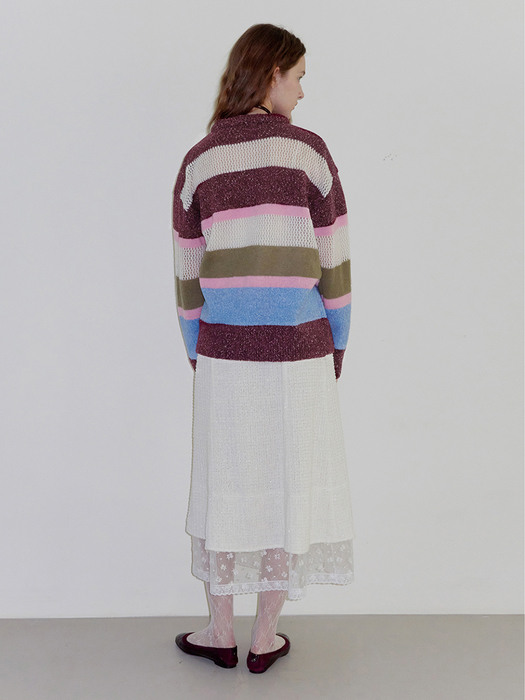Stripe knit sweater. Wine
