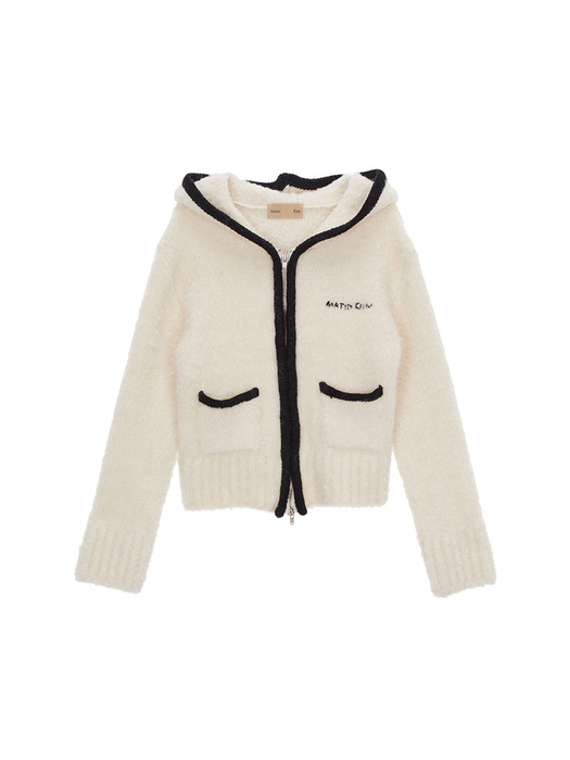 LINE POINTED HOODY ZIP CARDIGAN IN IVORY