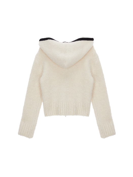 LINE POINTED HOODY ZIP CARDIGAN IN IVORY