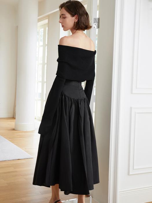 YY_High waist pleated skirt_BLACK