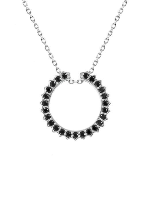 Solar Circle Black Necklace ( S925 )