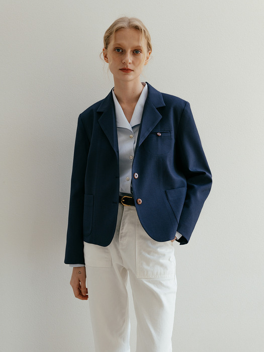 Color point button Jacket - Navy