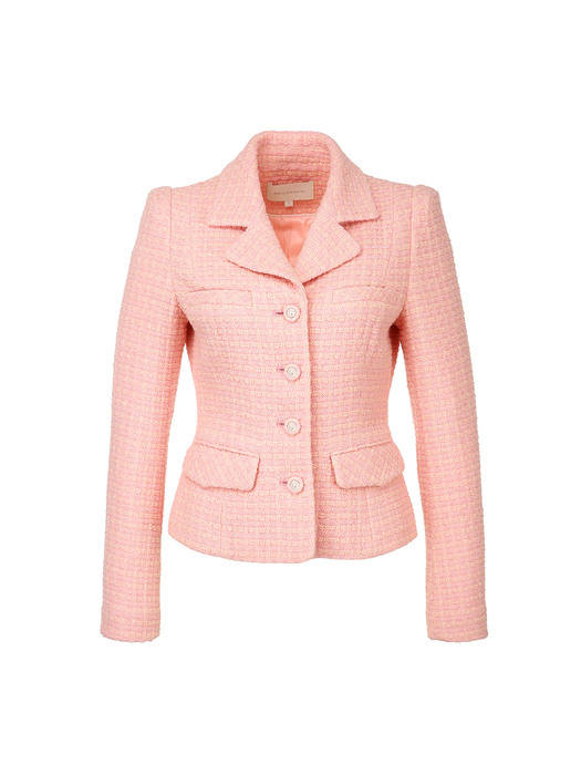 [SET]RIONA Notched collar tweed wool jacket (Pink)+ESME H-line tweed wool mini skirt (Pink)