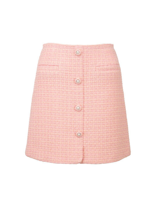 [SET]RIONA Notched collar tweed wool jacket (Pink)+ESME H-line tweed wool mini skirt (Pink)