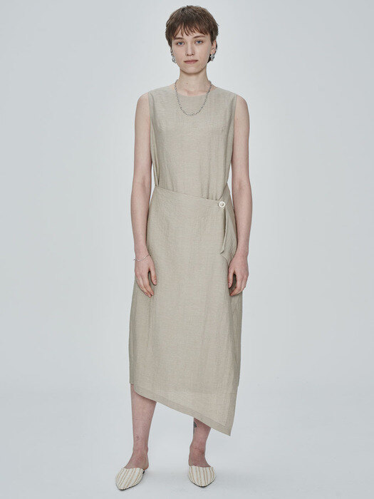 linen-blend wrap dress_beige