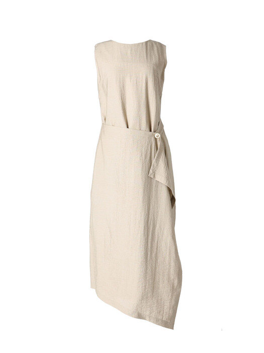 linen-blend wrap dress_beige