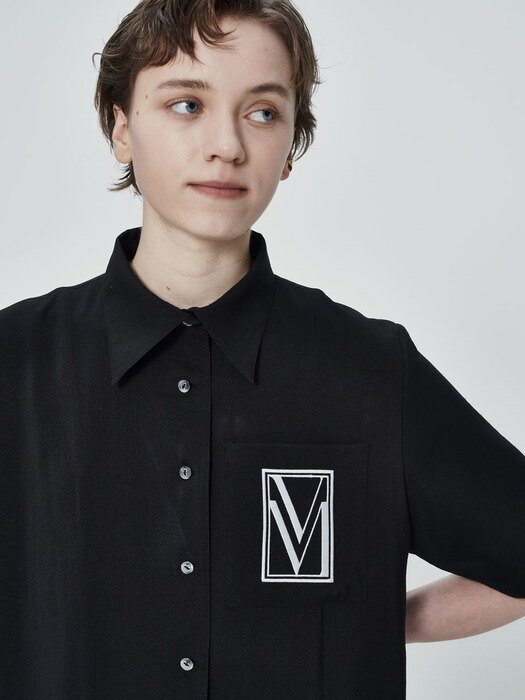 oversized tiered dress with logo embroidery_black