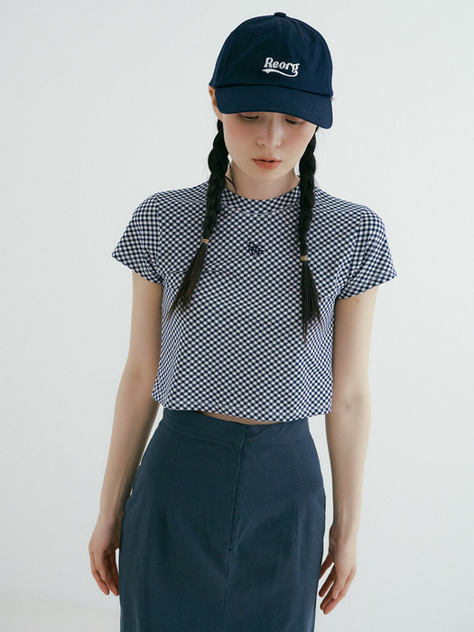 TIR CHECK CROP T-SHIRTS NAVY