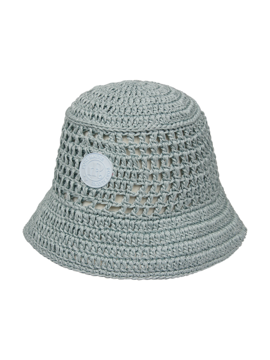 RUBBER PATCH KNIT BUCKET HAT - SKY BLUE