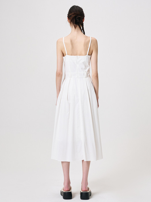 Slip Shirring Pleats Dress, White