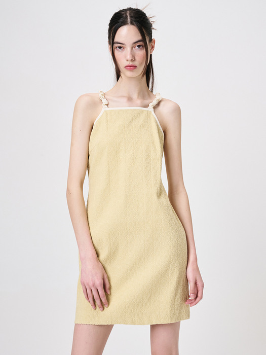 Slip Floral Jacquard Mini Dress, Yellow