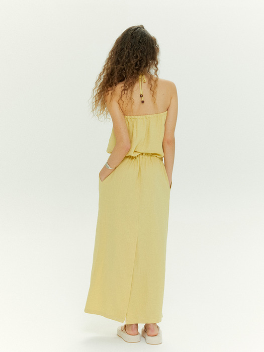 Beads Halter Maxi Dress in Light Yellow