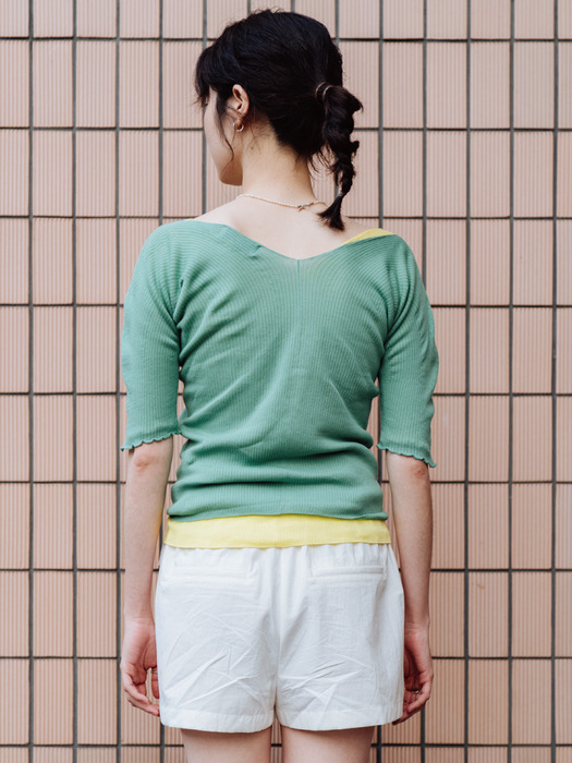 GREEN COTTON RIBBED SLIM TOP