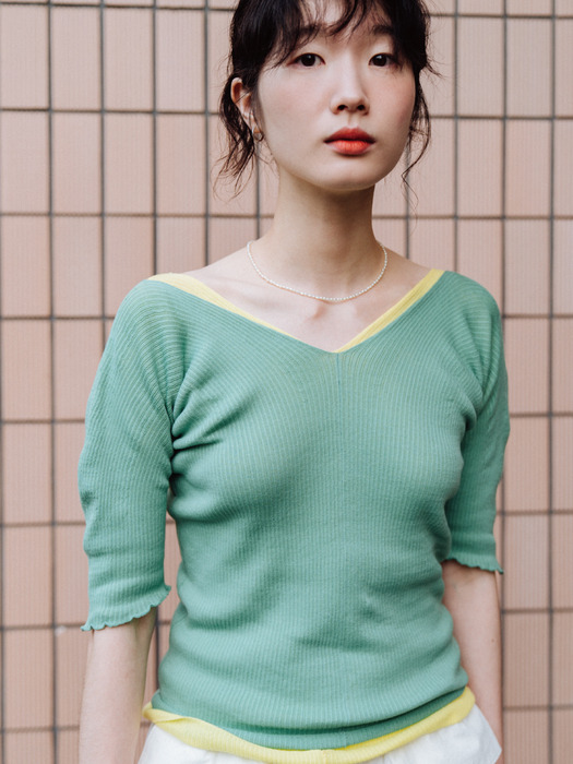 GREEN COTTON RIBBED SLIM TOP