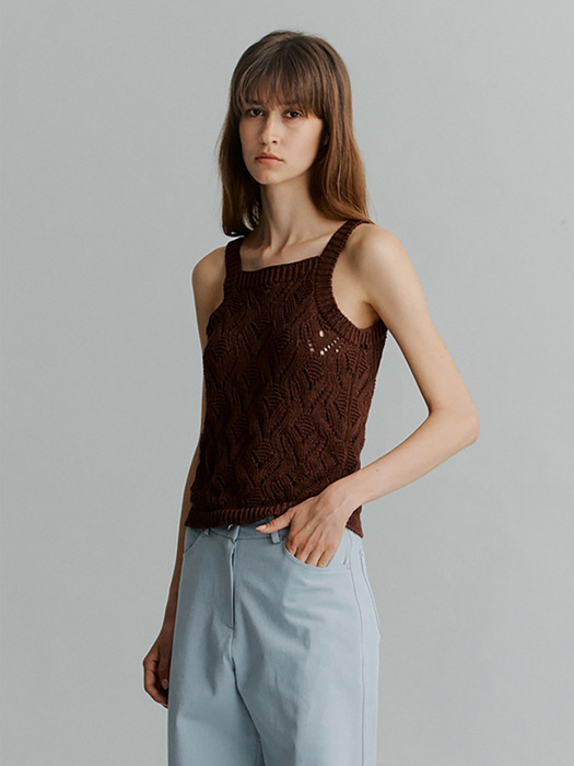 Crochet Sleeveless Knit(Brown)