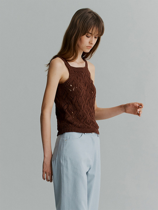 Crochet Sleeveless Knit(Brown)