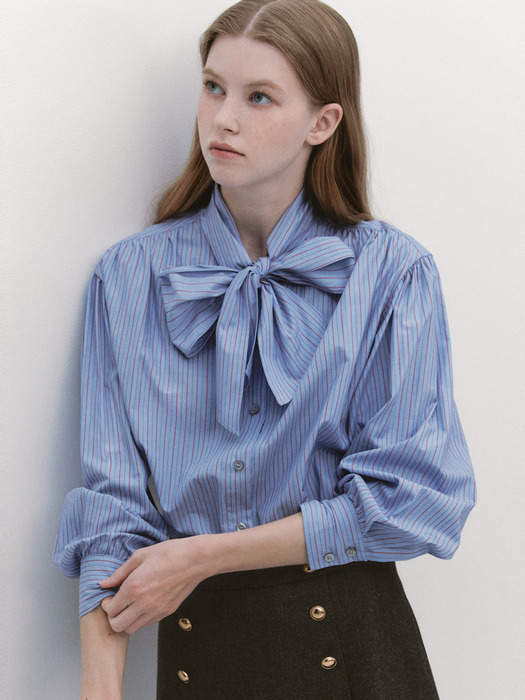 Tie Shirring Detail Blouse BLUE