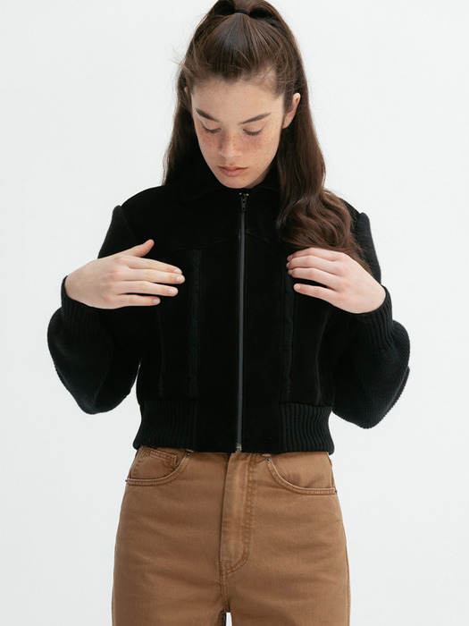 Via Suede knit Blouson (Black)