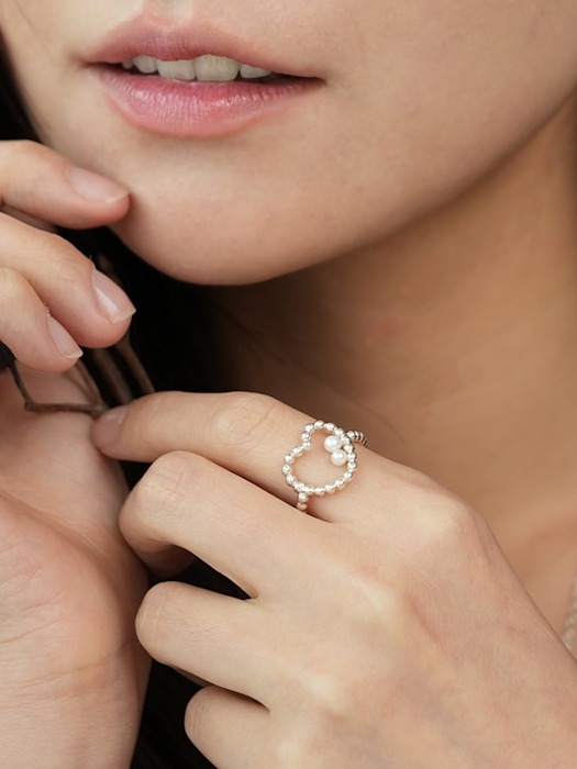 Heart ball chain pearl ring