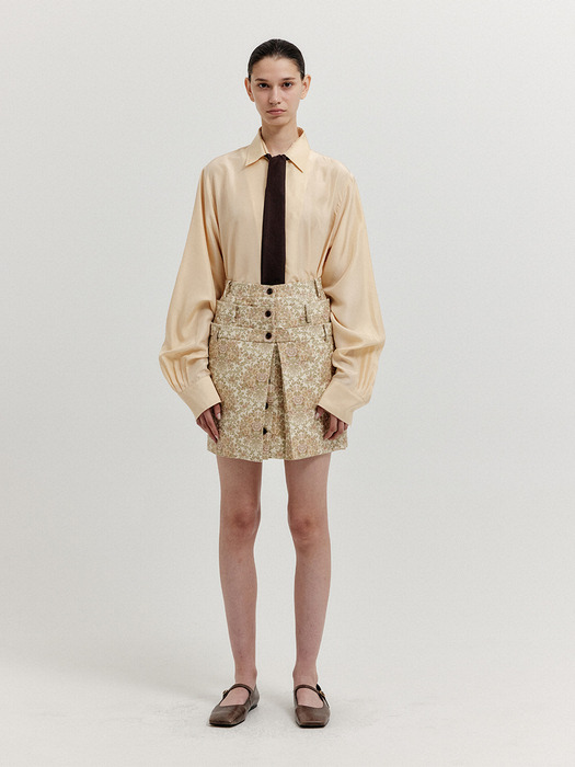XINNA Waistband Layered Mini Skirt - Beige