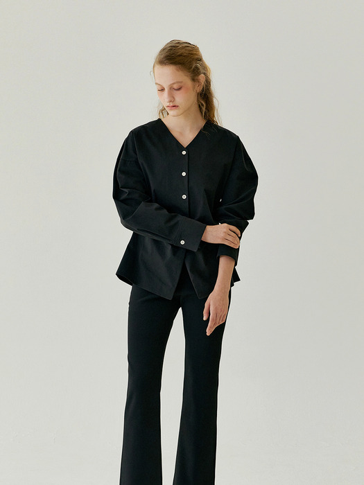 TILDA V-neck fit&A line minimal blouse_Black