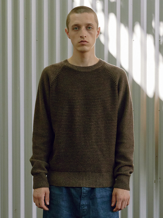 [Men] Wool Cotton Stripe Sweater (Choco brown)