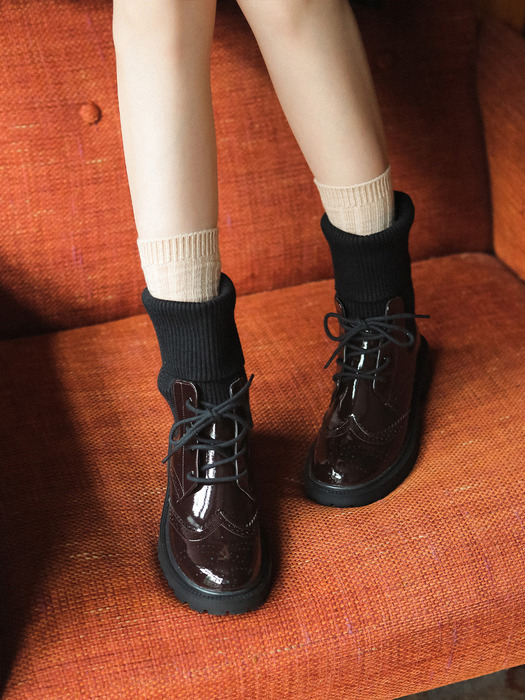cbb368 knit lace-up ankle boots _ 2colors