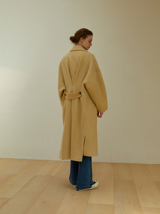 [handmade] Belted Slit Wool Coat (Beige)