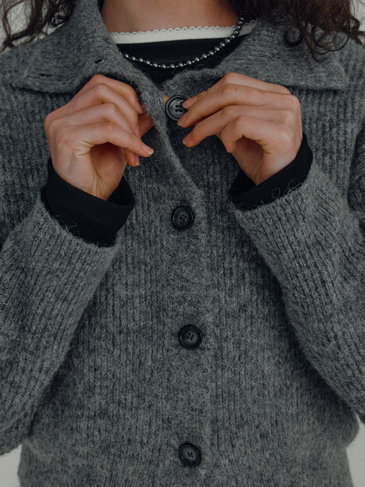 Wool collar knit cardigan. Gray