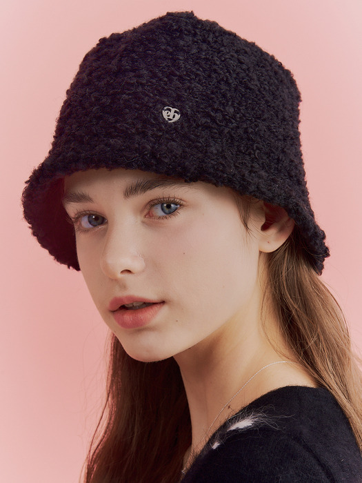 heart symbol wool bucket hat_black