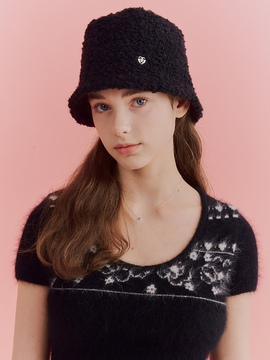 heart symbol wool bucket hat_black