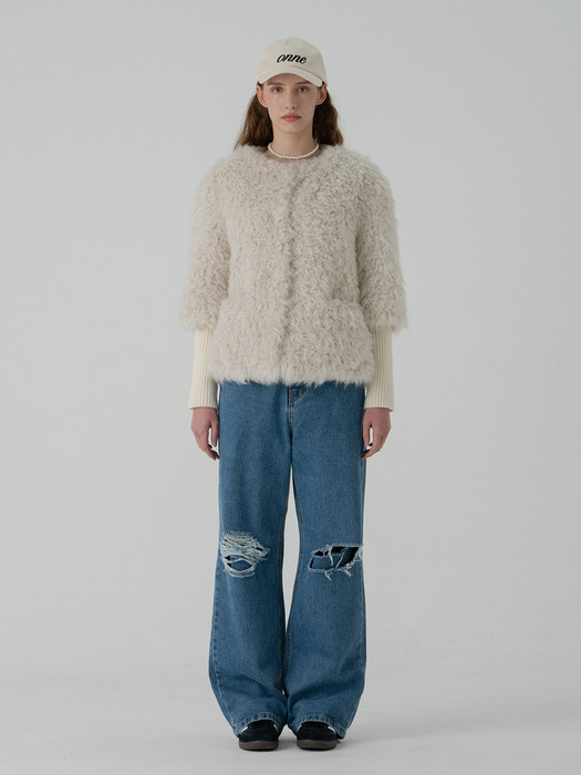 Shearling Faux Fur detachable Knit Sleeve - Cream