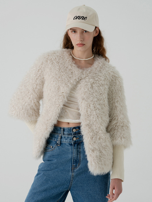 Shearling Faux Fur detachable Knit Sleeve - Cream