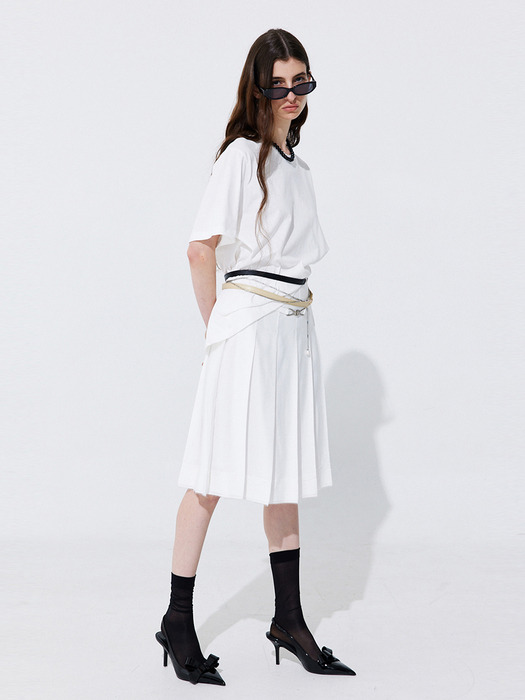 Raw-cut Pleats Skirt_White