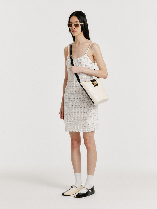 YUTONI Lace Textured Knit Dress - White