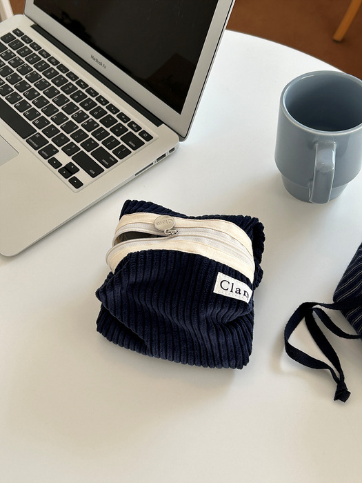 Clam round pouch _ Corduroy navy