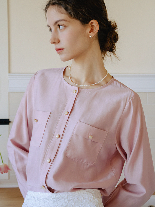 Silky Button Point Blouse_Rose