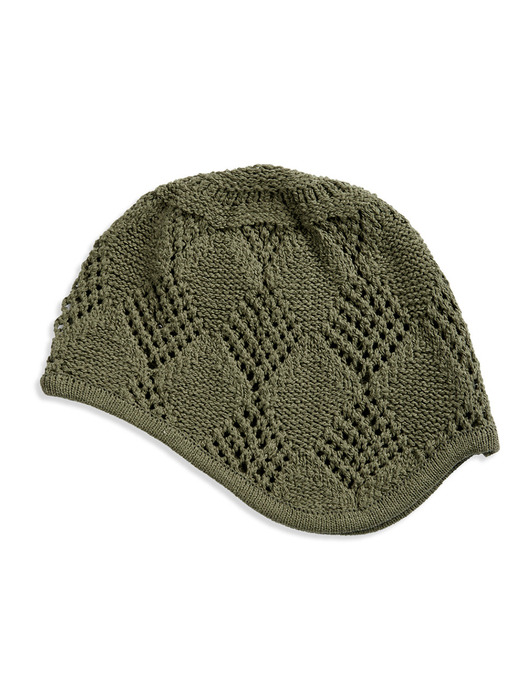 ARGYLE POINTELLE EARFLAP BEANIE, KHAKI