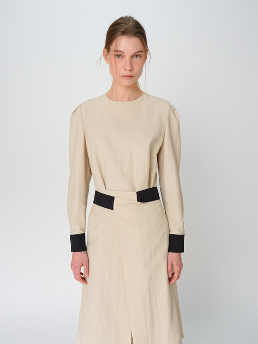 COLOR BLOCK DRESS / BEIGE