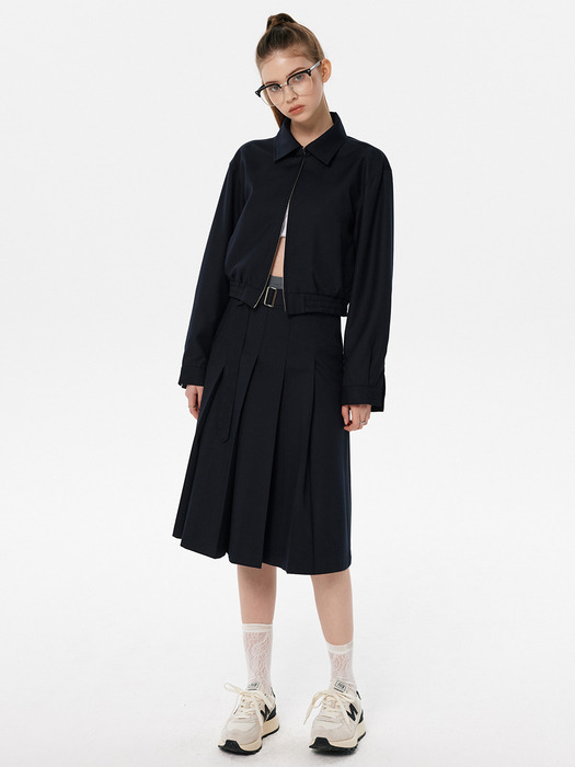 Belted Pleats Midi Skirt_2color