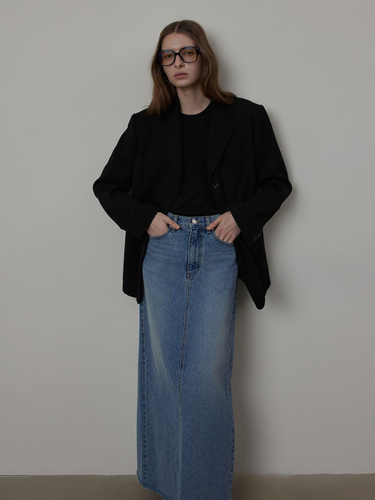 Long Slit Denim Skirt