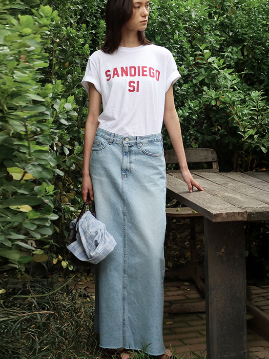 Long Slit Denim Skirt