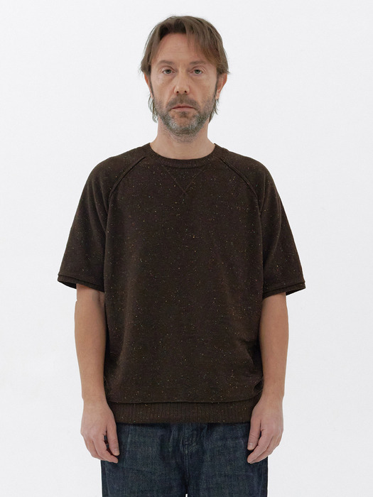 [Men] Nep Knit Half Sweatshirt (Brown)