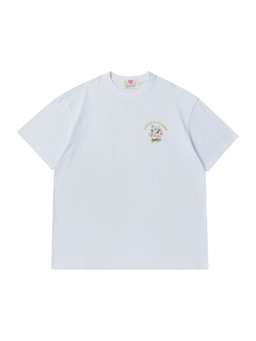 플로럴 케어베어 오버핏 반팔 티셔츠 화이트